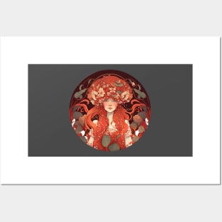 Mushroom Head Woman | Cottagecore Redhead in the Forest Posters and Art